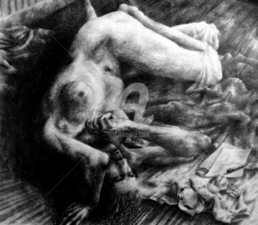 La gargouille endormie - The sleeping gargoyle Dessin intitulée "La gargouille endor…" par Peter Soyman, Œuvre d'art originale, Crayon