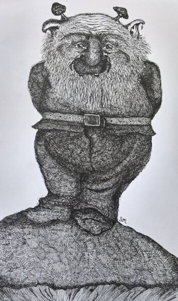 Drawing titled "Little Mushroom Man" by Elke Matthaeus, Original Artwork, Ballpoint pen