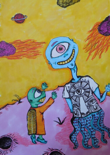 Drawing titled "Space" by Elke Matthaeus, Original Artwork, Ballpoint pen