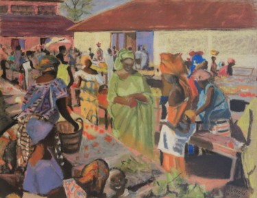 Dessin intitulée "N°152  Le marché fr…" par R. Cavalié, Œuvre d'art originale, Pastel
