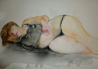 Peinture intitulée "Petit somme" par Pierre Feyeux, Œuvre d'art originale, Aquarelle