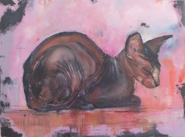 Painting titled "Sphynx cat relaxing" by Vanja Marojevic, Original Artwork, Acrylic