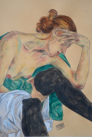 La modella di Schiele 4 Pittura intitolato "La modella di Schie…" da Stefano Di Marco, Opera d'arte originale, Acquarello