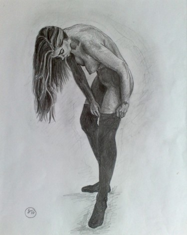 Disegno intitolato "Studio di modella 3" da Stefano Di Marco, Opera d'arte originale