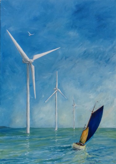 Pintura titulada "Moulins à vent d'Ou…" por Flachet, Obra de arte original, Oleo