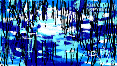 Arts numériques intitulée "Lumières  bleues" par Rev, Œuvre d'art originale, Peinture numérique