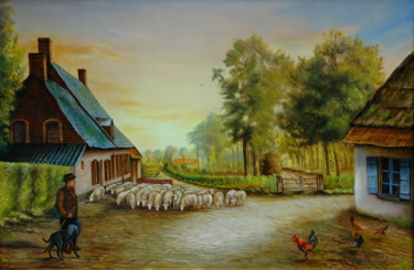 Peinture intitulée "PAYSAGE PASTORAL" par Yvette Matysiak, Œuvre d'art originale, Huile