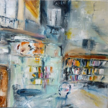 Painting titled "Librairie sur cour" by Christelle Veron Cherbonnier, Original Artwork, Oil