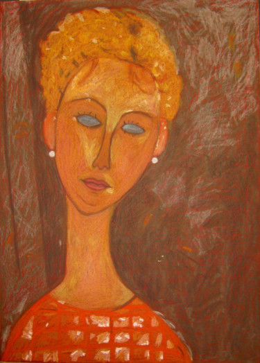 Jeune femme aux boucles d'oreille d'après Modigliani Dessin intitulée "Jeune femme aux bou…" par Ingrid Leddet, Œuvre d'art originale, Pastel Monté sur Carton