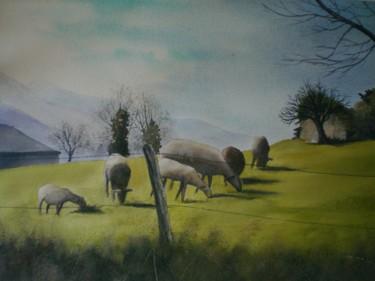 moutons à Laborde Peinture intitulée "moutons à Laborde" par Mickael Thébault, Œuvre d'art originale