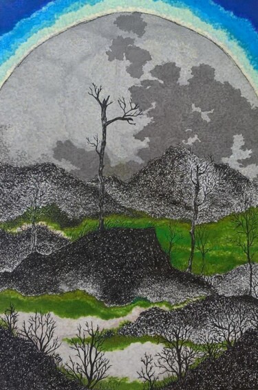 Drawing titled "Mondlandschaft" by Elke Matthaeus, Original Artwork, Ballpoint pen