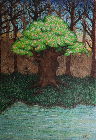 Drawing titled "Blossoming in the F…" by Elke Matthaeus, Original Artwork, Ballpoint pen
