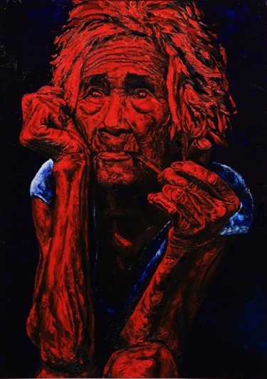 Картина под названием "Woman with pipe" - Volodya Hubanov, Подлинное произведение искусства, Масло
