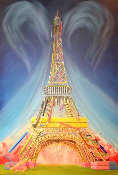 La Tour Eiffel Charlie par Pierre Marcel Peinture intitulée "La Tour Eiffel Char…" par Applestrophe, Œuvre d'art originale, Acrylique Monté sur Châssis en bois