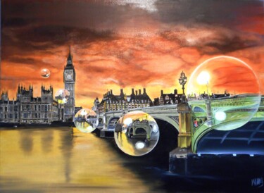 Peinture intitulée "LONDON and BUBBLES" par Manu Surreabulliste, Œuvre d'art originale, Huile