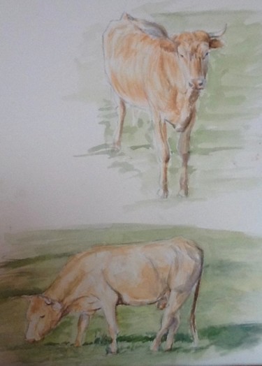제목이 "études de vaches be…"인 미술작품 Nathalie De Courrèges로, 원작, 수채화