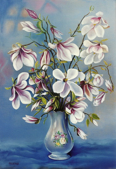 Peinture intitulée "BOUQUET de MAGNOLIAS" par Yvette Matysiak, Œuvre d'art originale, Huile