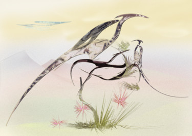 Digital Arts titled "Steppe birds" by Dea Lieotto, Original Artwork, Digital Painting