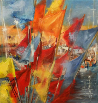 Peinture intitulée "fanion" par Yveline Javer, Œuvre d'art originale, Huile