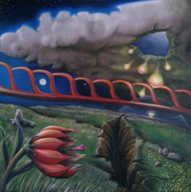 Schilderij getiteld "The Red Threadt" door Pascal Van Der Heijden, Origineel Kunstwerk
