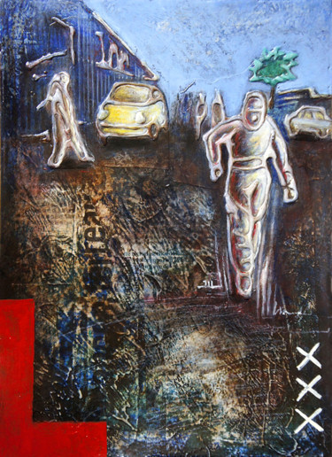 绘画 标题为“Urban Walker” 由Jean-Luc Lacroix (JL LACROIX), 原创艺术品, 丙烯 安装在其他刚性面板上