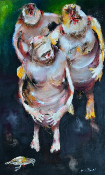Dans la jungle, l'oiseau est mort mais .... Peinture intitulée "Dans la jungle, l'o…" par Denis Blondel, Œuvre d'art originale, Huile