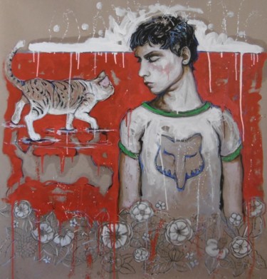 Peinture intitulée "jolie belette" par Catherine Cornec, Œuvre d'art originale, Huile