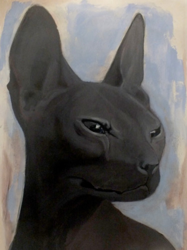 Painting titled "Lucky black cat" by Vanja Marojevic, Original Artwork, Acrylic