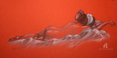 Dessin intitulée "FEMME ALLONGEE" par Alain Devienne, Œuvre d'art originale, Pastel