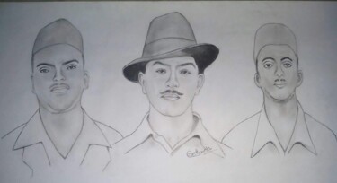 Drawing titled "Amar Shaheed" by Manoj Shukla, Original Artwork, Charcoal