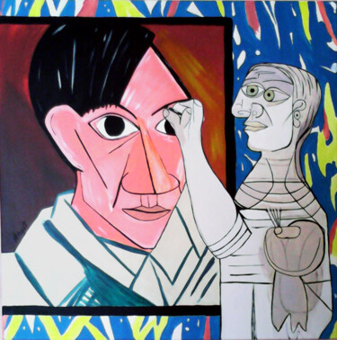 Hommage à Picasso – Picasso peignant son autoportr 绘画 标题为“Hommage à Picasso –…” 由Thierry Angot, 原创艺术品, 丙烯