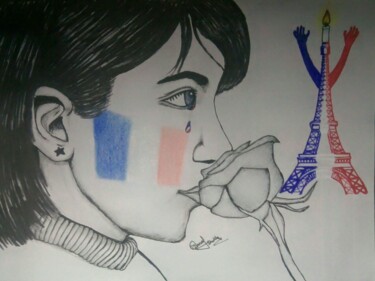 Drawing titled "Paris Terror Attacks" by Manoj Shukla, Original Artwork, Other