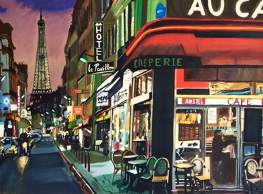 Paris ville lumière Peinture intitulée "Paris ville lumière" par Maurice Bellolo, Œuvre d'art originale, Huile Monté sur Châssis en bois