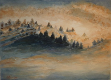 Peinture intitulée "brumes-matinales.jpg" par Pierre Feyeux, Œuvre d'art originale, Aquarelle