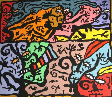 Peinture intitulée "Pan et les nymphes" par Robert Gaillot, Œuvre d'art originale