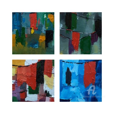 Peinture intitulée "Couleurs suspendues" par Kam Bendi, Œuvre d'art originale, Huile Monté sur Carton