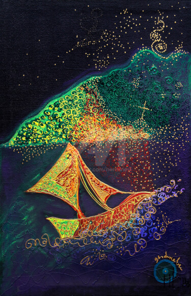 Painting titled "2-4-leis-nightsaile…" by Beauty Heart Concepts, Original Artwork, Acrylic