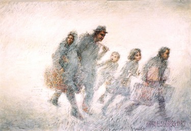 绘画 标题为“Les Émigrants” 由Henri Eisenberg, 原创艺术品, 丙烯 安装在木质担架架上