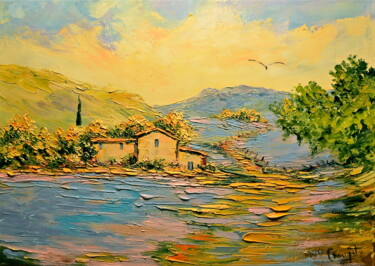 제목이 "Paysage du Sud"인 미술작품 Gérard Crouzet로, 원작, 기름 나무 들것 프레임에 장착됨
