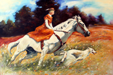 Schilderij getiteld "Hunting" door Roman Fedosenko, Origineel Kunstwerk, Olie