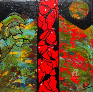 Peinture intitulée "TRAIN DE NUIT" par Annick Couëdel, Œuvre d'art originale, Acrylique
