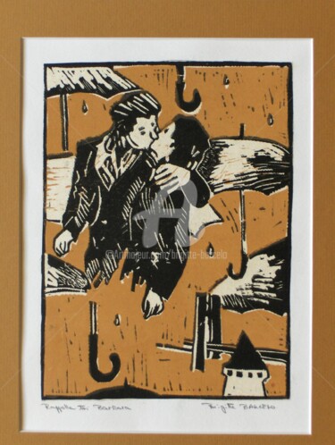 Gravures & estampes intitulée "Rappelle toi Barbara" par Brigitte Barcelo, Œuvre d'art originale, Linogravures Monté sur Car…