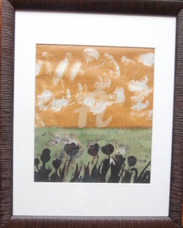 Gravures & estampes intitulée "coquelicots" par Brigitte Barcelo, Œuvre d'art originale, Monotype Monté sur Carton