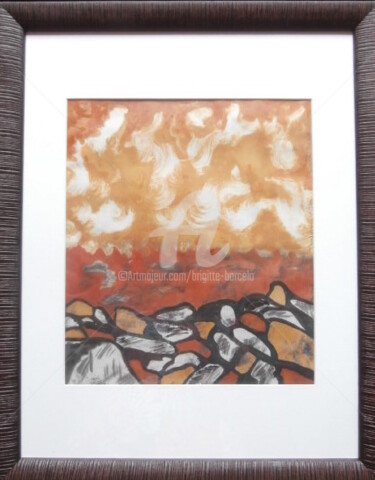 Gravures & estampes intitulée "Rochers" par Brigitte Barcelo, Œuvre d'art originale, Monotype Monté sur Carton