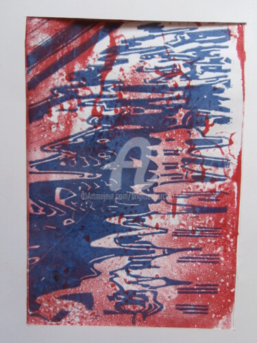 Gravures & estampes intitulée "Vibrations" par Brigitte Barcelo, Œuvre d'art originale, Monotype Monté sur Carton