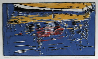 Gravures & estampes intitulée "Miroir 1" par Brigitte Barcelo, Œuvre d'art originale, Xylographie Monté sur Carton