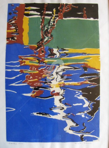 Gravures & estampes intitulée "Miroir 3" par Brigitte Barcelo, Œuvre d'art originale, Xylographie Monté sur Carton