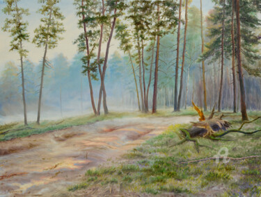 Peinture intitulée "A road in the pine…" par Sergey Lutsenko, Œuvre d'art originale, Huile Monté sur Châssis en bois