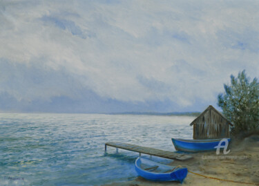 제목이 "Fisherman's wharf"인 미술작품 Sergey Lutsenko로, 원작, 기름 나무 들것 프레임에 장착됨