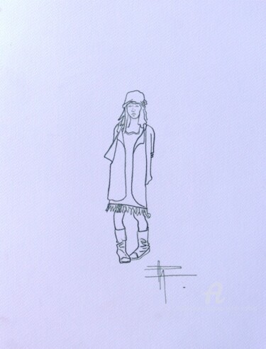 Dessin intitulée "ADOS NIPONNE" par Paule-Andree Maraval, Œuvre d'art originale, Crayon